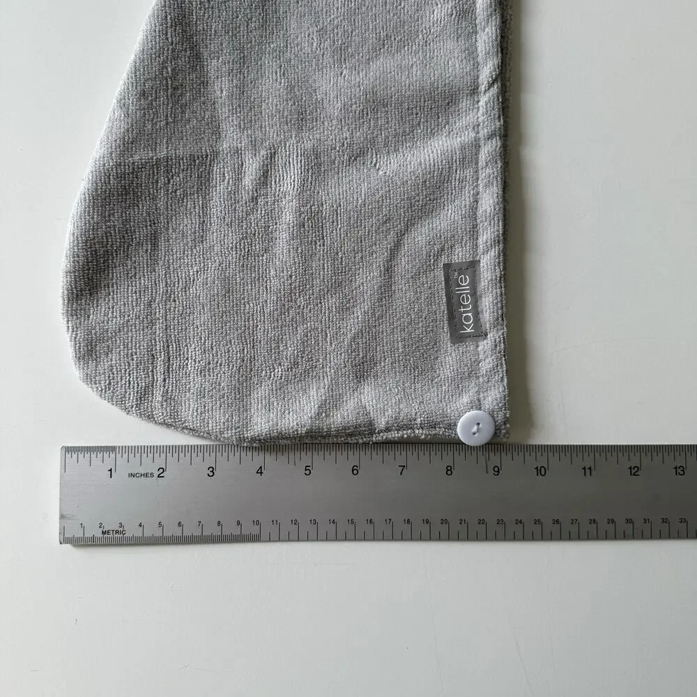 NIB Katelle Spa Hair Towel Wrap‎ Gray Microfiber Button Closure 23” x 9”